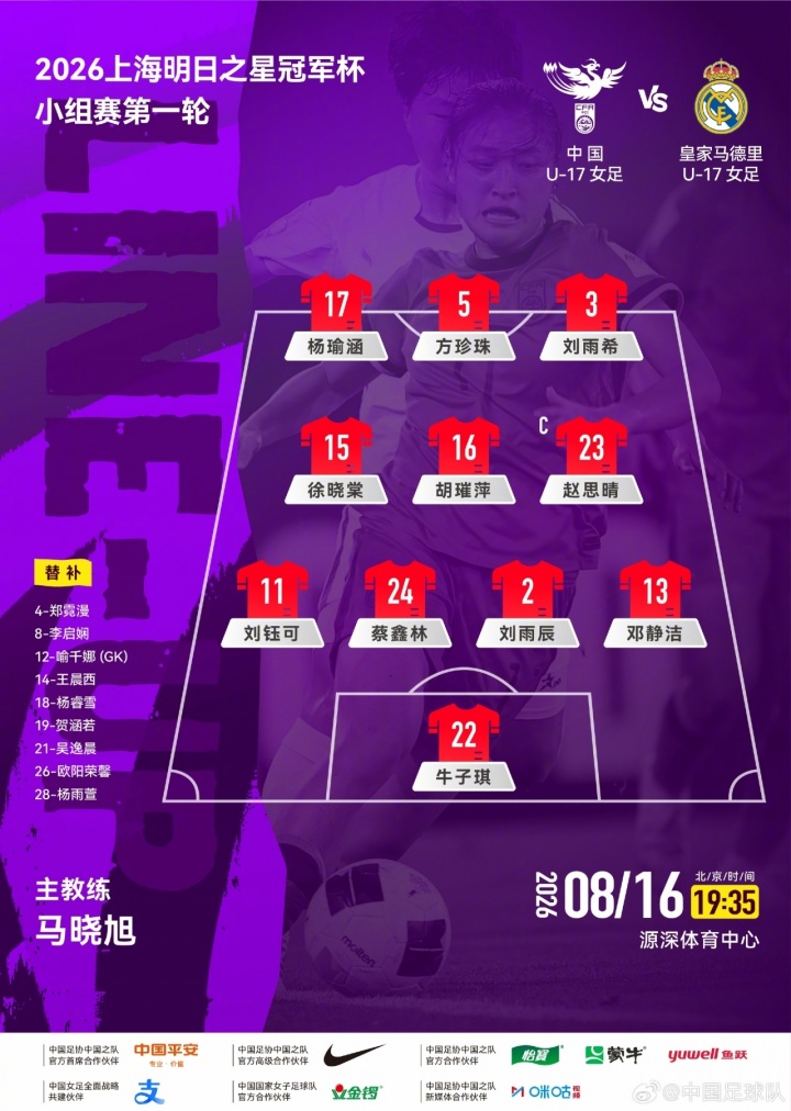 中国女足U17首战皇马U17 劳尔女儿先发马晓旭挂帅